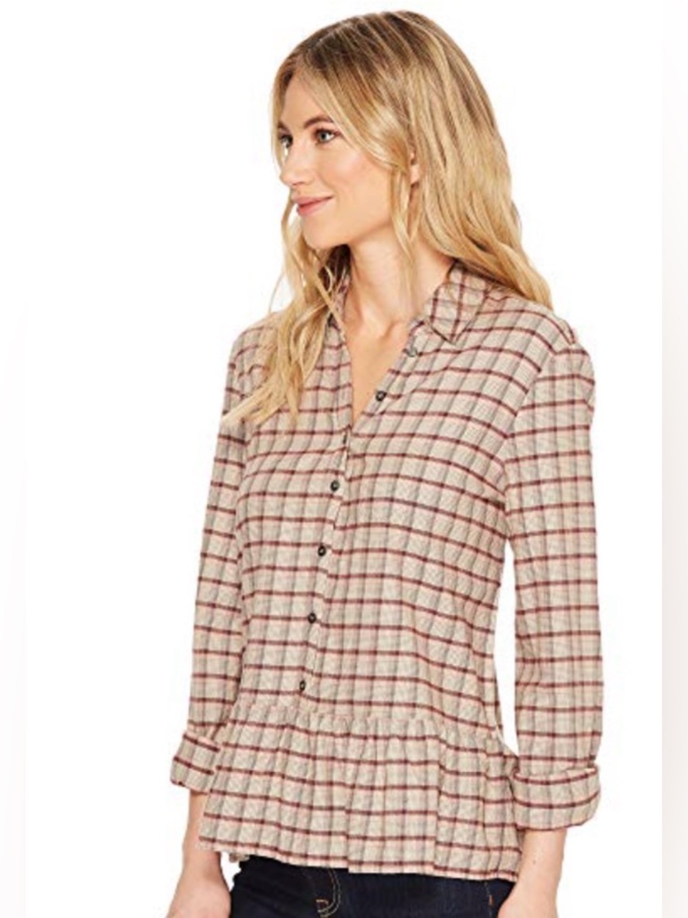 PAIGE Merrigan Plaid Button Down Peplum Top S
